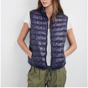 Velvet by Graham & Spencer Diedree Quilted Puffer Vest Sz S Navy Geo Print‎